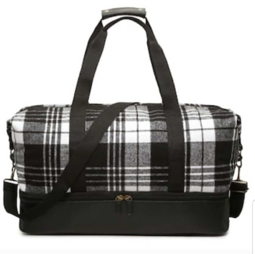 Black and White Plaid Weekender Bag NEW